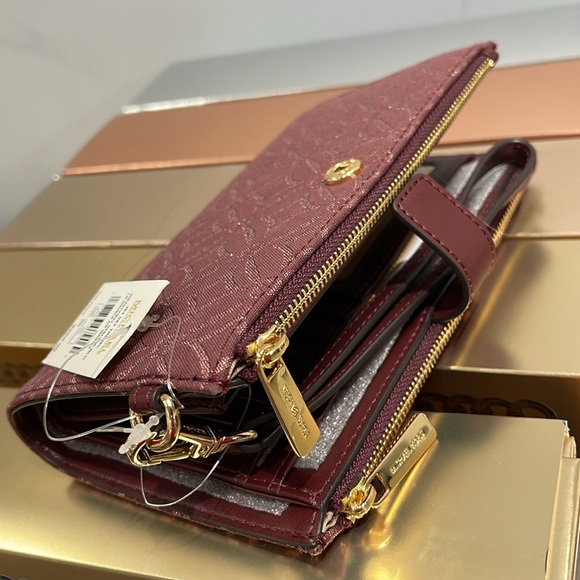 Michael Kors Jet Set Travel Large Double-Zip Wristlet-Wallet-PhoneHolder Oxblood - Picture 8 of 16